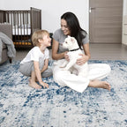 Round Area Rug Living Room: 8 ft Modern Washable Carpet Blue | - Image 7