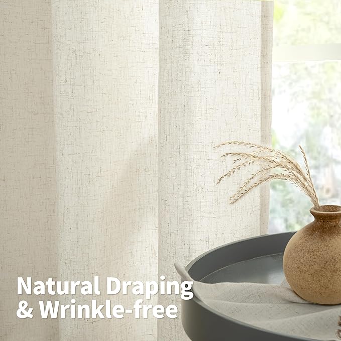 YoungsTex Beige Linen Curtains 45 Inch Length - Image 6