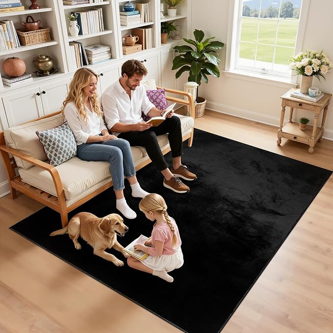 SHACOS Ultra Soft Faux Rabbit Fur Area Rug 4'x6', Non Slip Washable Padded - Image 2