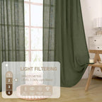 Olive Green Linen Sheer Curtains 96 Inches Long - Image 4