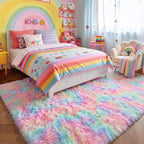 Amdrebio Rainbow Unicorn Shag Kids Rug 5x8 - Image 3
