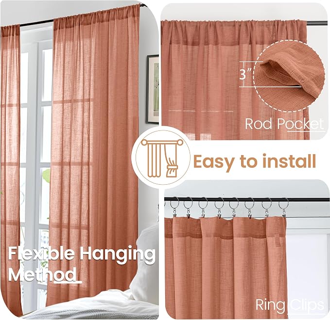 BGment Terracotta 96 Inches Long Linen Curtains - Image 6
