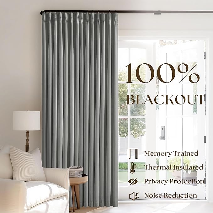 Grey Pinch Pleated 100% Blackout Linen Curtains - Image 3