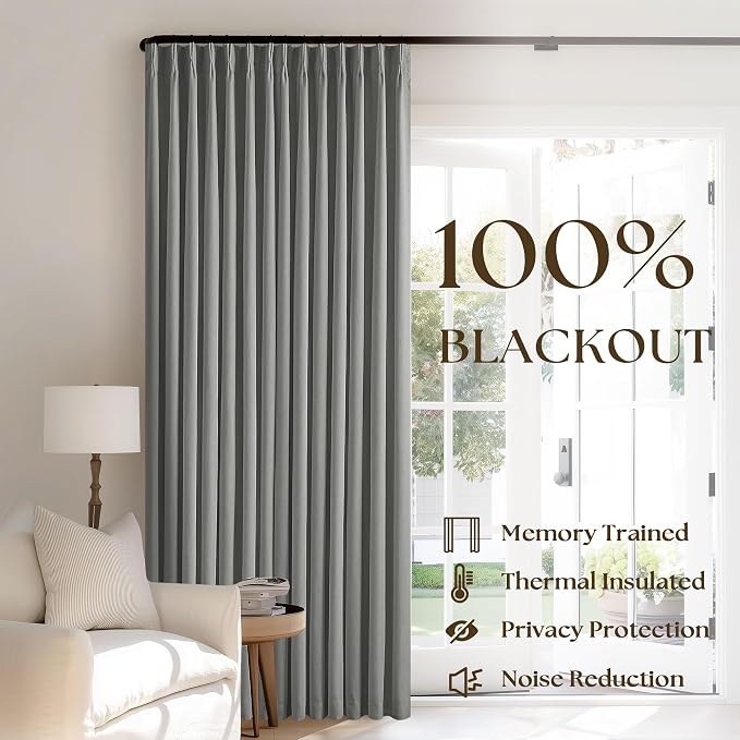 Dark Grey Pinch Pleated Linen Blackout Curtains 90 Inches Long - Image 3