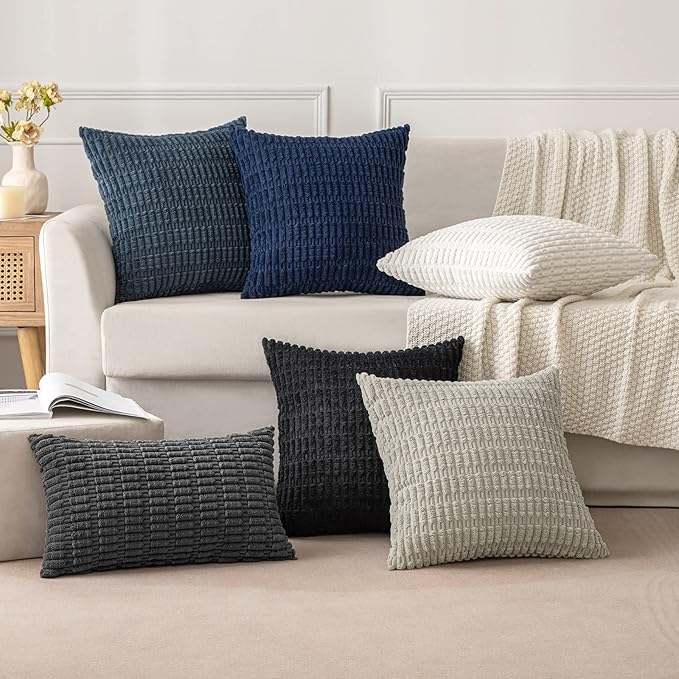 MIULEE Euro Sham Corduroy Decorative Throw Pillow Covers 24x24 Black | Pack of - Image 3