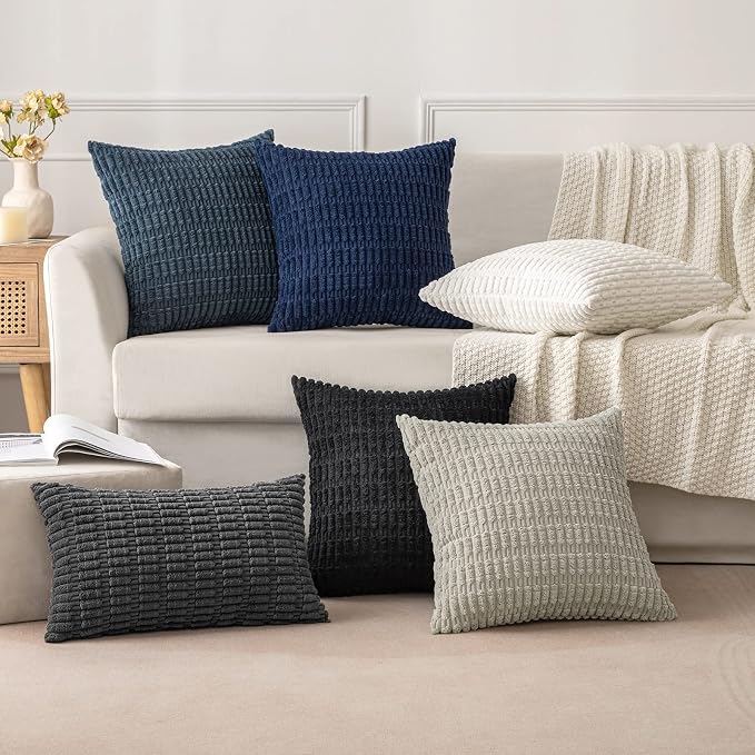 MIULEE Corduroy Decorative Throw Pillow Covers 20x20 Navy Blue Pack of 2 | Soft - Image 3