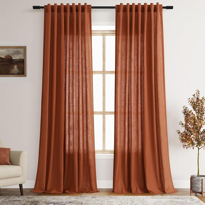Extra Long Curtains 120 inch Length 2 Panels Back Tab Terracotta Curtains by Nanspring