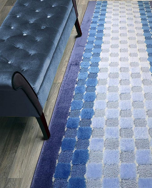 9 Ft Blue Hallway Runner Rug, Custom Size, Non Slip Washable, Pet Friendly | by ORFAHOME