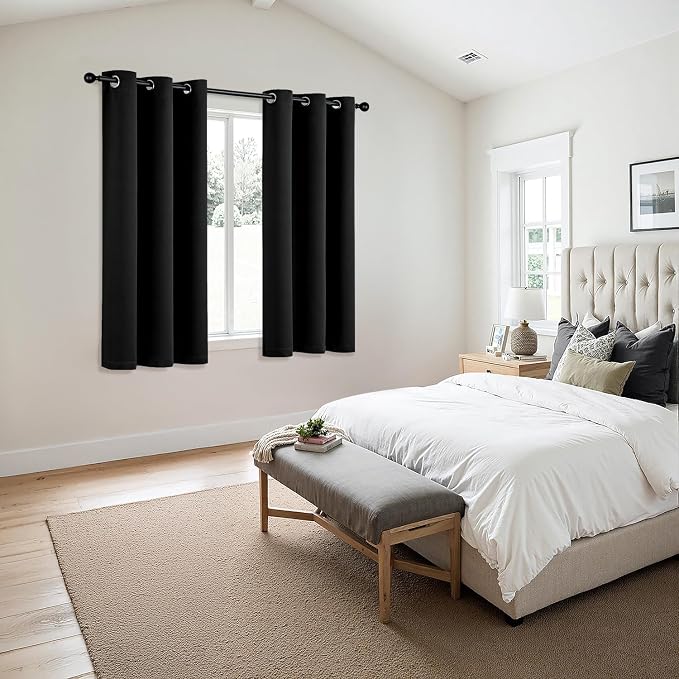 MIULEE Blackout Curtains for Bedroom 2 Panels 40 x 45 Inch Long Black | Thermal - Image 6