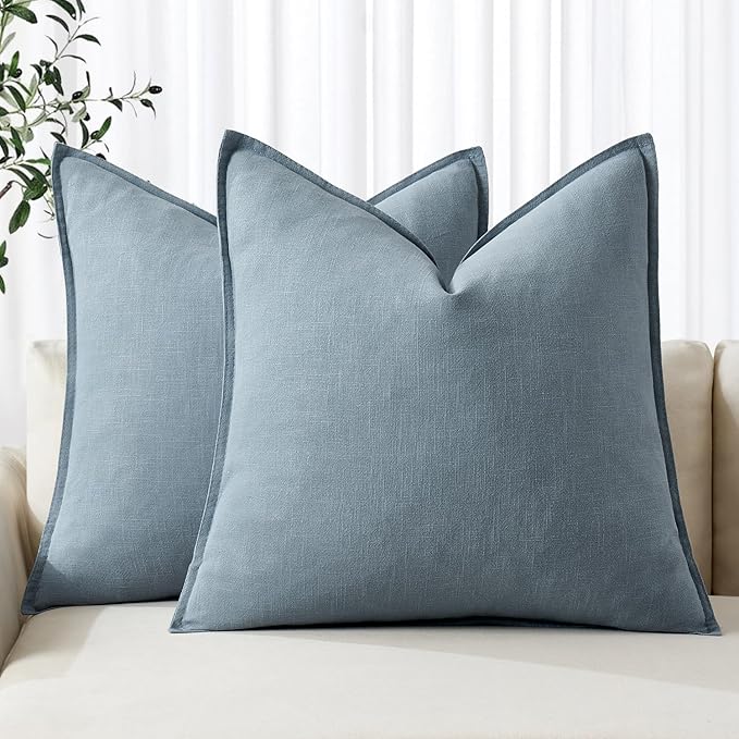 MIULEE Decorative Linen Euro Sham Pillow Covers 28x28 Inch Blue Grey | Boho by MIULEE