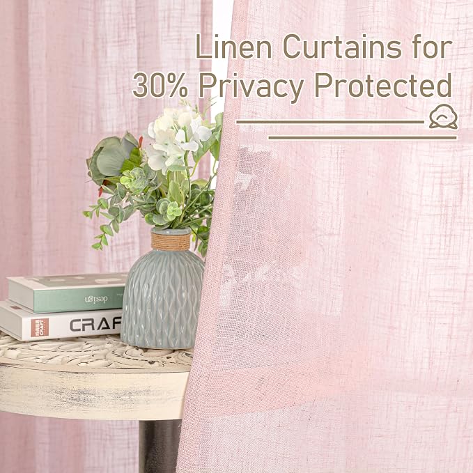 40 Inch Length Linen Curtains for Small Windows Over Silk 2 Panels | Semi Sheer - Image 5