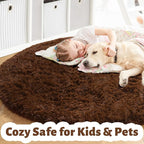 Amdrebio Chocolate Brown Shaggy Round Area Rug 5Ft - Image 2