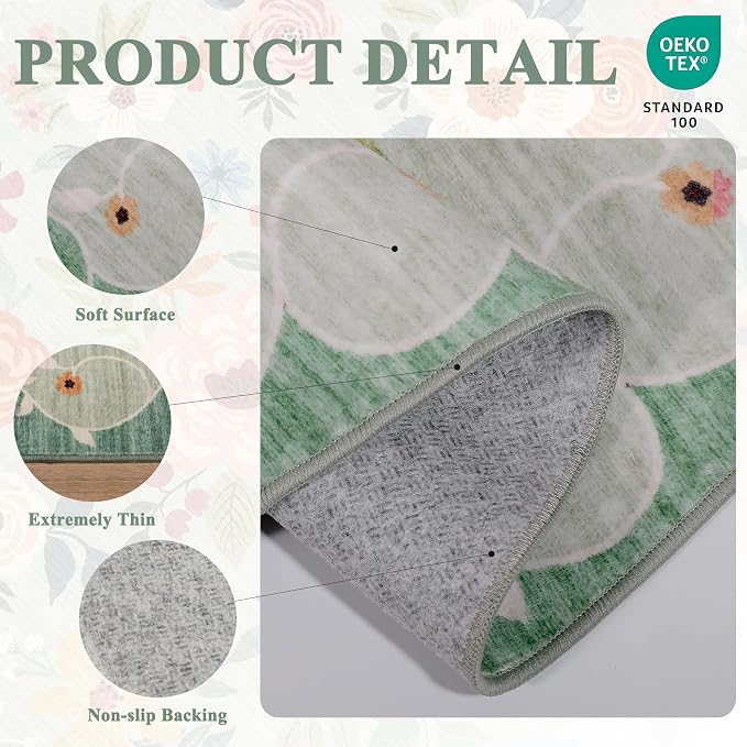 DUKINO 2x4 Entryway Rug, Floral Washable Kitchen Rugs Non Slip, Soft Indoor - Image 5