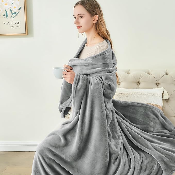 BEDELITE Fleece Blanket Soft Plush King Size Bed Blanket Grey 108"x90" | Ultra - Image 8