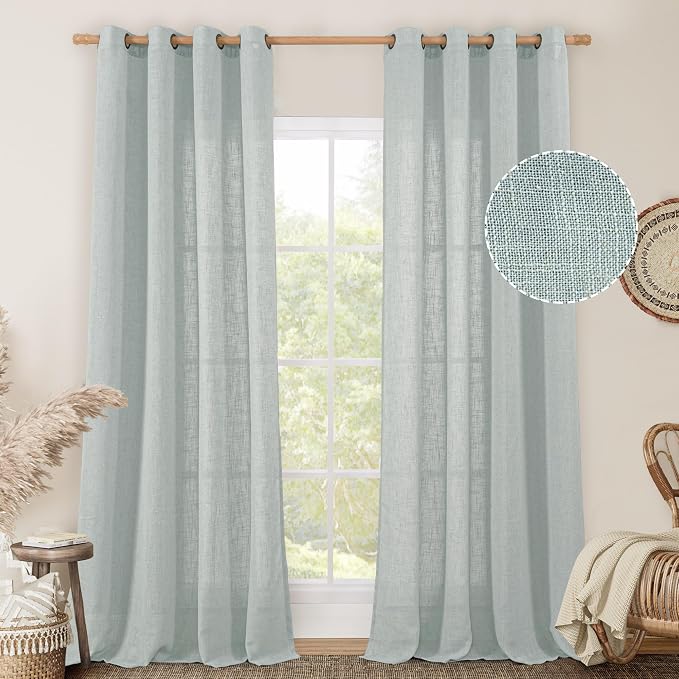 Linen Semi Sheer Curtains 96 inches Long 2 Panels Set, Light Filtering Panels by LAMIT