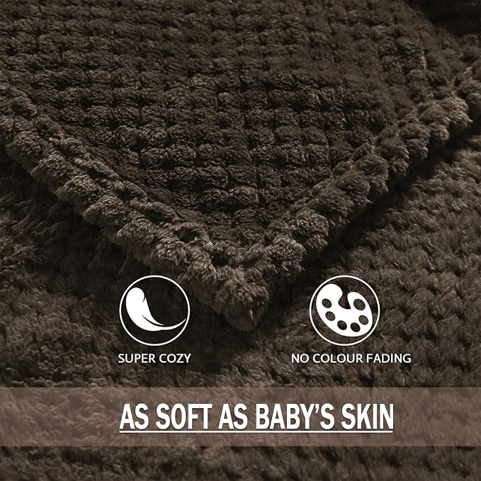 Exclusivo Mezcla Soft Waffle Fleece Bed Blanket Queen Size, Coffee | - Image 8