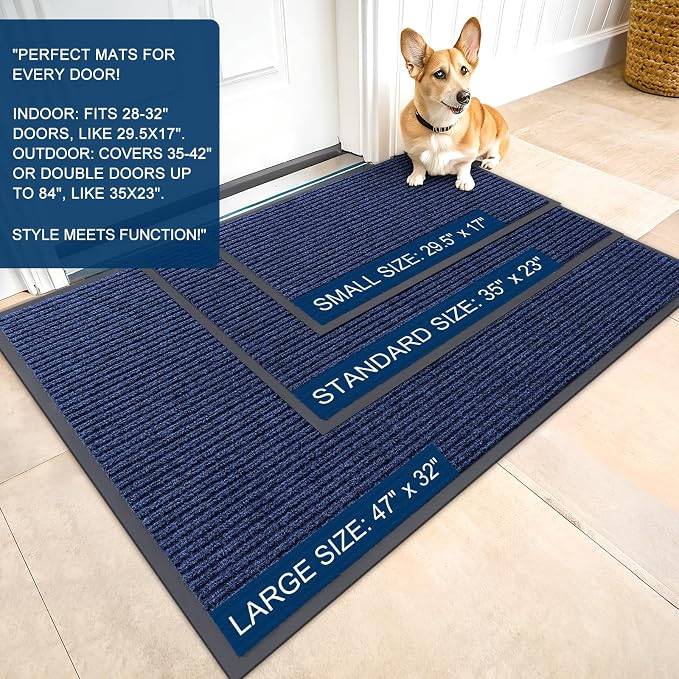 OLANLY Front Door Mat 47x23, Waterproof Heavy-Duty Indoor Outdoor Doormat | Blue - Image 2