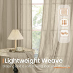 BGment Camel Linen Sheer Curtains 84 Inches Long - Image 4