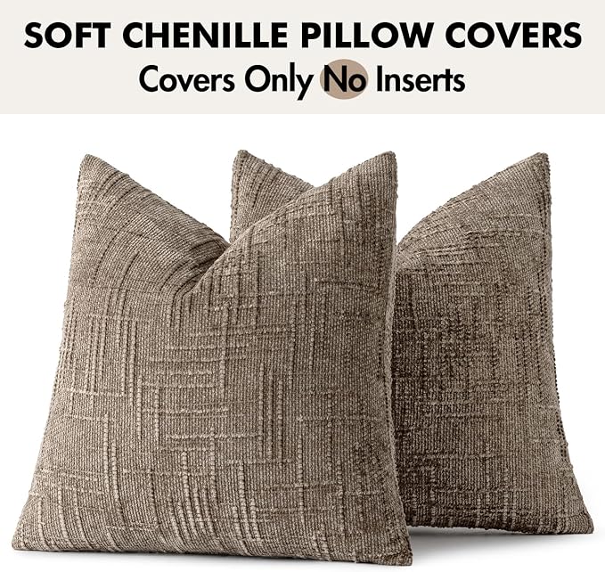 MIULEE Chenille Textured Throw Pillow Covers Taupe Grey 20x20 Set of 2 | Slubby - Image 9