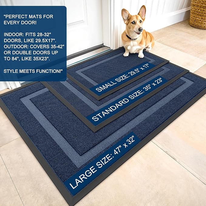 OLANLY Front Door Mat Outside 71x23, All-Season Heavy-Duty Rubber Doormat | Blue - Image 2