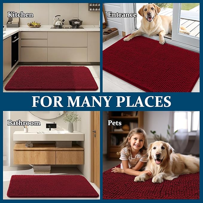 OLANLY Dog Door Mat for Muddy Paws 36x24, Super Absorbent Chenille Mud Mat | Red - Image 8