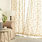 MIULEE Khaki Sheer Curtains 2 Panels Embroidered Leaf Patterned, W52 x L63 | - Image 3