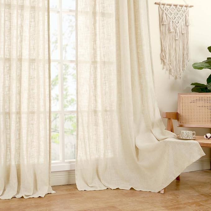Beige 60 Inches Long Linen Curtains - Image 9
