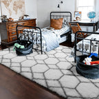 Area Rugs for Bedroom Living Room, 4x6 Fluffy White and Grey Geometric Rug | - Image 9