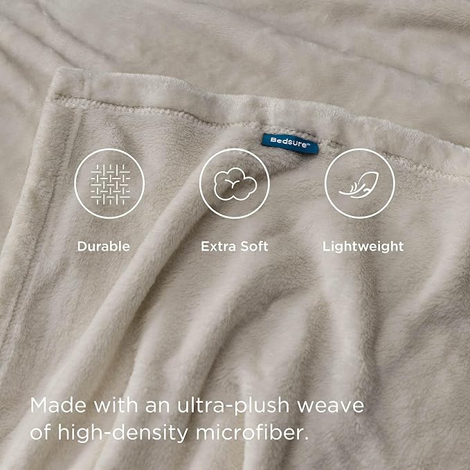 Bedsure GentleSoft Fleece Blankets Twin Size Oxford Tan - Image 4