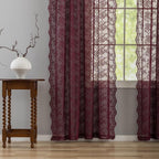 YJ YANJUN Vintage Lace Curtains 84 Inches Long- Elegant Floral Maroon Sheer - Image 5
