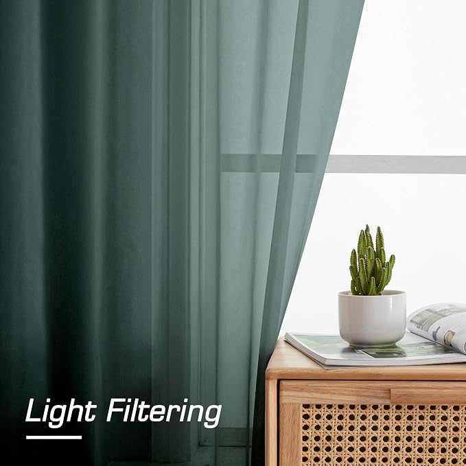 Green Sheer Curtains 54 Inch Length 2 Panels Set - Image 2