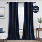 Navy Blue 100% Blackout Curtains 84 Inch Length 2 Panels Set - Image 9