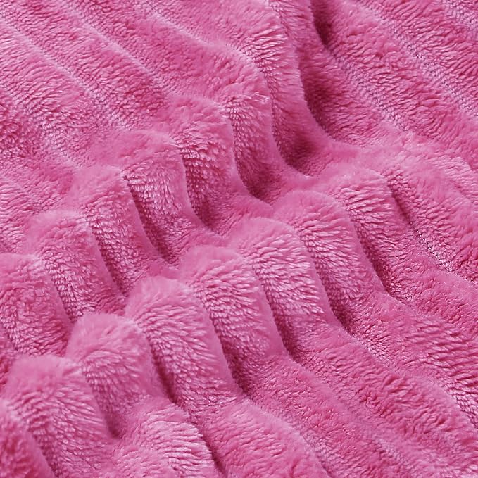 BEDELITE Ribbed Jacquard Hot Pink Fleece Twin Blanket - Image 5