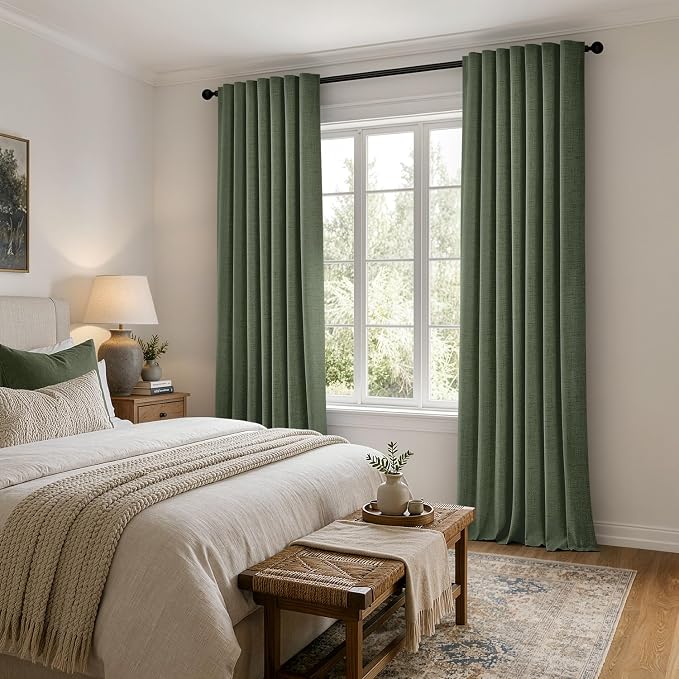 MIULEE 100% Blackout Linen Curtains 42 x 90 Inch Olive Green 2 Panels | Thermal - Image 8