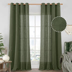 Olive Green Linen Sheer Curtains 96 Inches Long by LAMIT