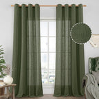 Olive Green Linen Sheer Curtains 90 inch by LAMIT