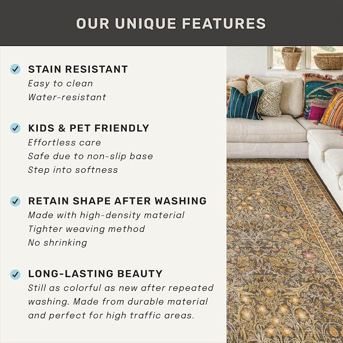 Washable Brown Oriental 5x8 Area Rug - Image 7