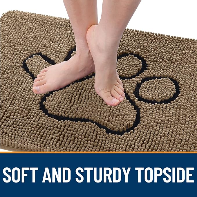OLANLY Dog Door Mat for Muddy Paws 59x35, Paw Print Design Chenille Mud Mat | - Image 4