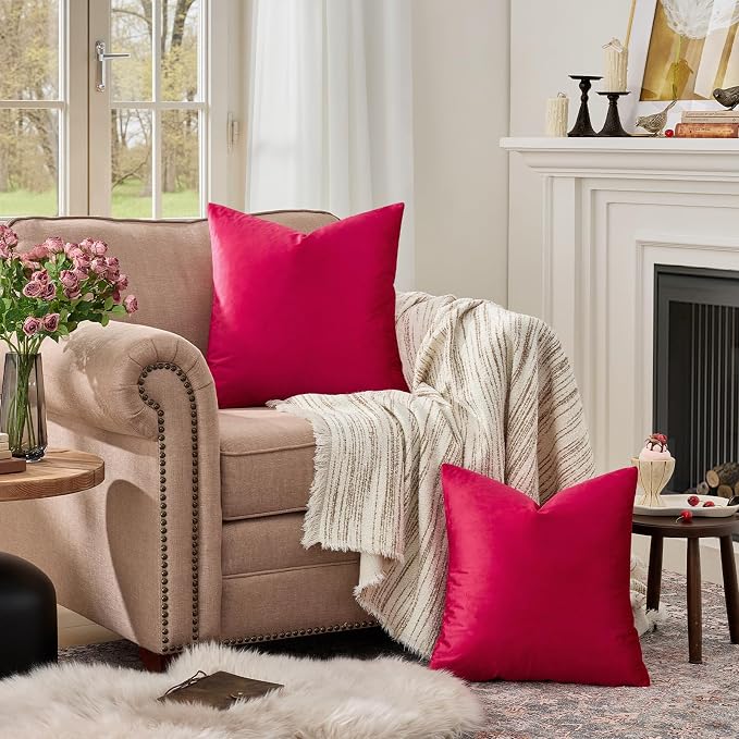 GIGIZAZA Red Velvet Pillow Covers 22x22 Decorative Pillows Pack of 2 | Throw - Image 3