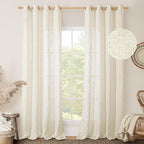 Cream Ivory Linen Semi Sheer Curtains 84 inch Length - Image 2