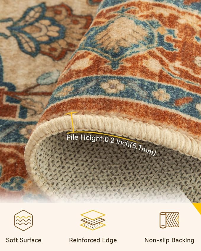 RELEANY Washable Area Rug, Small 2'x3', Water Repellent, Pet Friendly, Vintage - Image 3