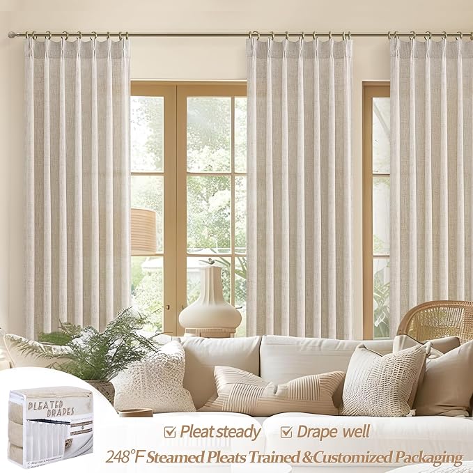 PleatedDrapes Natural Linen Viral 105 Inch Curtains - Image 5