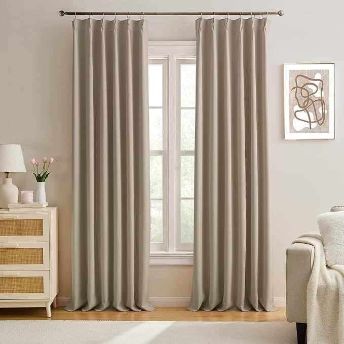 Pinch Pleated Curtains 120 Inch Long, Memory Trained Pleated Viral Window Drapes by KEQIAOSUOCAI