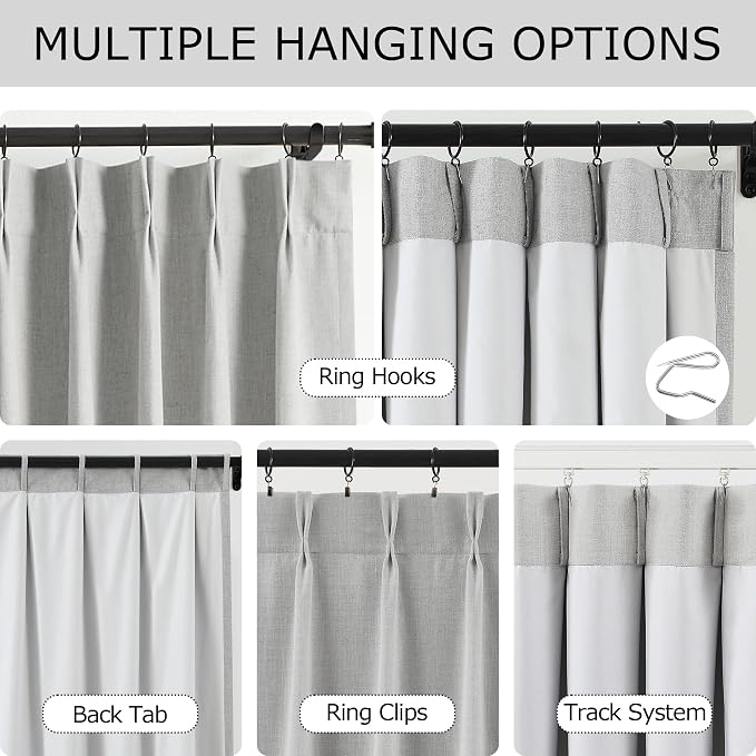 Vision Home Light Gray Pinch Pleated Full Blackout Curtains Linen Blended - Image 4