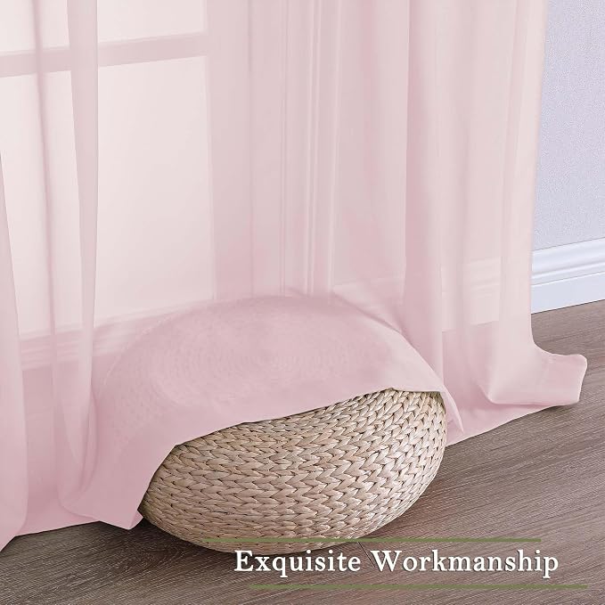 Blush Pink Sheer Curtains for Bedroom 90 Inches Long 2 Pcs, Rod Pockets Window - Image 7