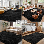 6x9 Fluffy Shag Area Rugs for Living Room Bedroom: Soft Plush Carpet Black | - Image 7