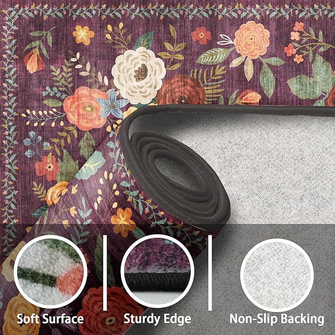 Purple Floral Hallway Runner Rug 2x10 - Image 3