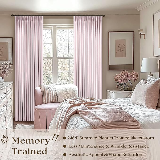 Light Pink Linen 100% Black Out 120 Inch Curtains - Image 2