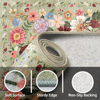 Floral Hallway Runner 2x10 Green Carpet Kitchen Rug | Ultra-Thin Soft - Image 3