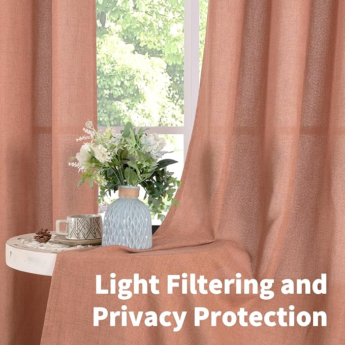 YoungsTex Terracotta Linen Curtains 48 Inch Length - Image 3